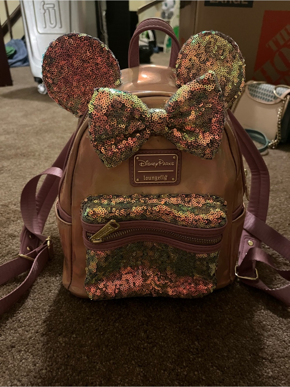 Loungefly Rose Gold Sequin Minnie Ear Mini Backpack